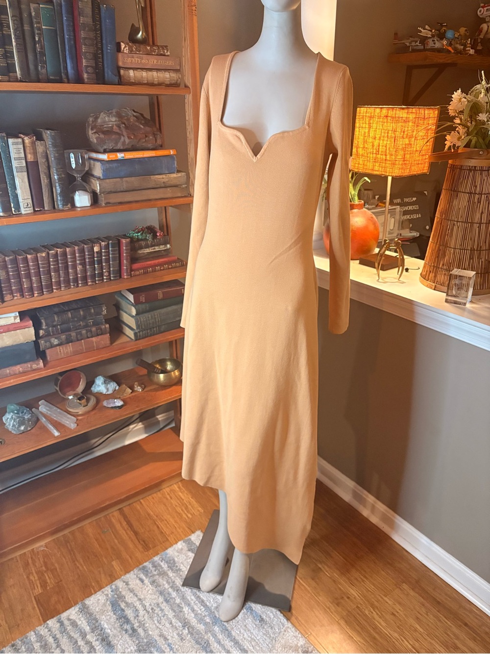 Aqua X Scout The City Asymmetric Hem Midi Dress Exclusive Camel Color